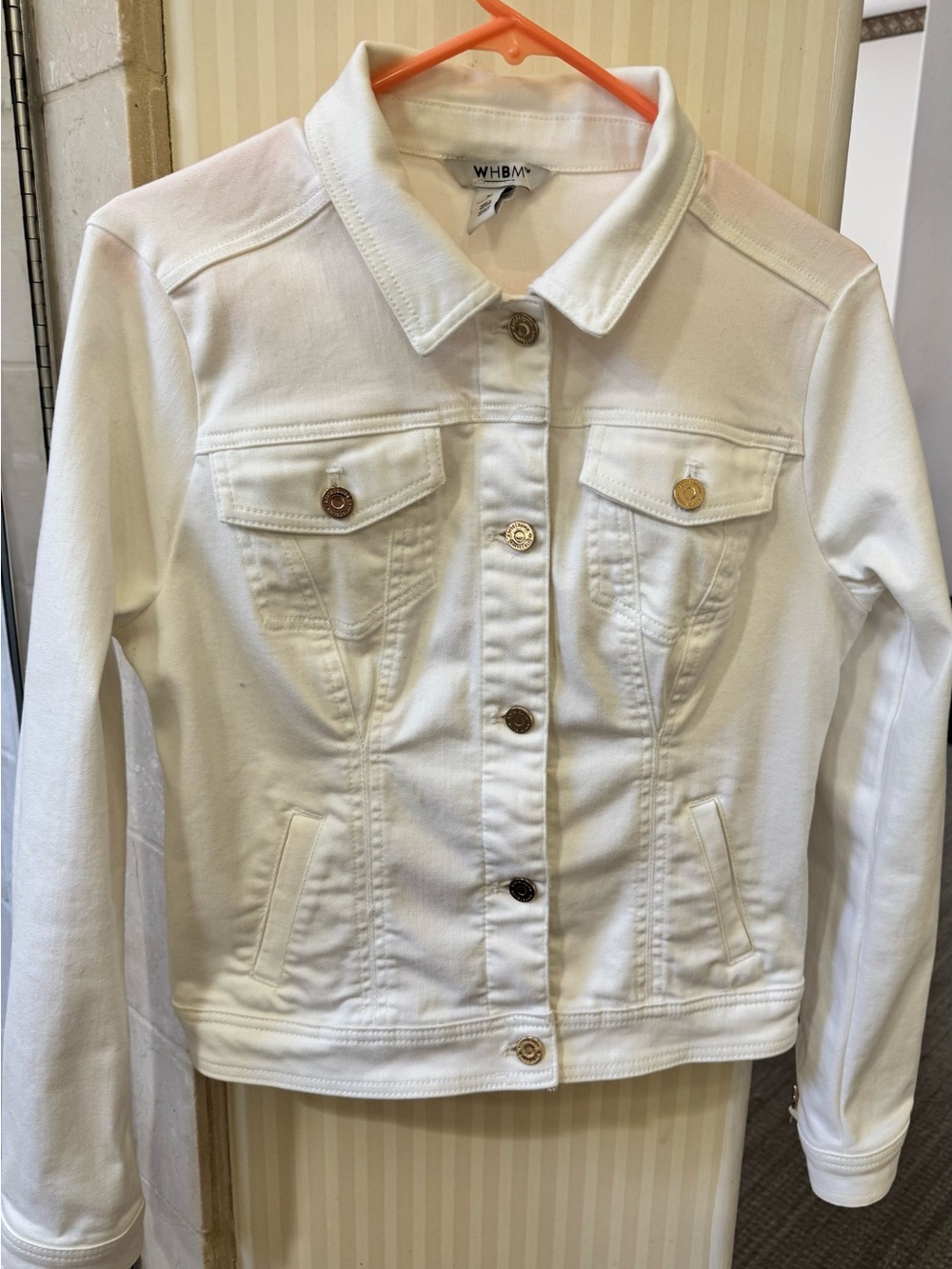 White House Black Market White Denim-Style Jacket with Gold Buttons